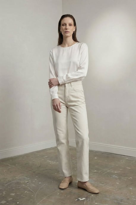 High Waist Denim Rechte Pantalon met Zakken - Image 2