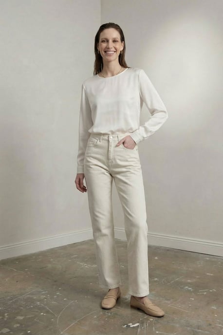 High Waist Denim Rechte Pantalon met Zakken - Image 3