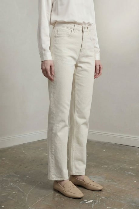 High Waist Denim Rechte Pantalon met Zakken - Image 4