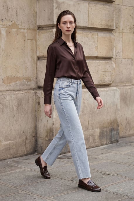Hoge taille enkel lengte rechte jeansbroek - Image 2