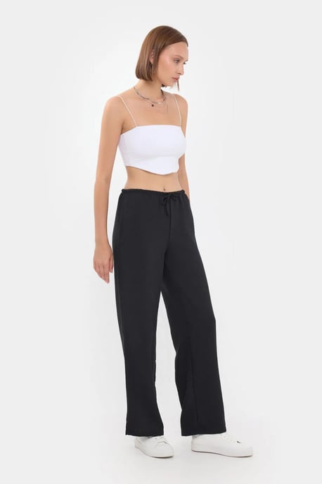High-Waist Straight-Leg Trousers with Drawstring - Image 3