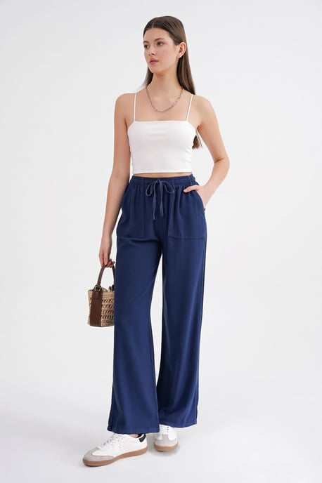 Mid-Waist Rechte Pantalon van Katoen met Striksluiting - Image 2
