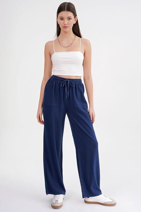 Mid-Waist Rechte Pantalon van Katoen met Striksluiting - Image 3