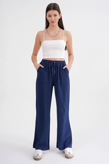 Mid-Waist Rechte Pantalon van Katoen met Striksluiting - Image 4