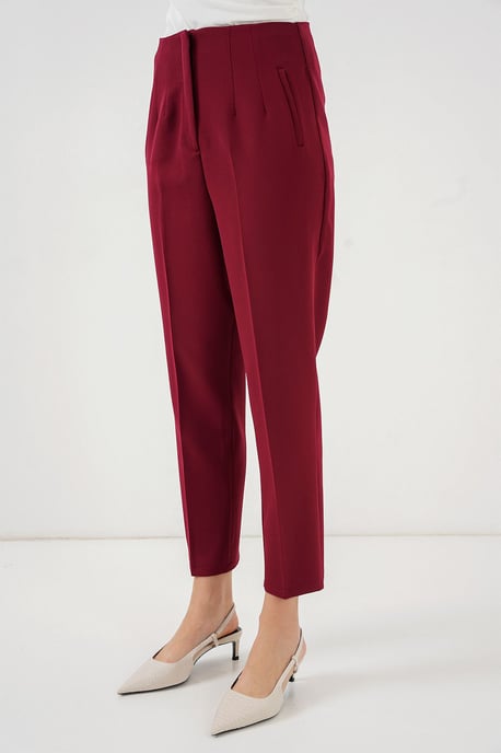 High Waist Slim Fit Ankle Length Crepe Pants - Image 2