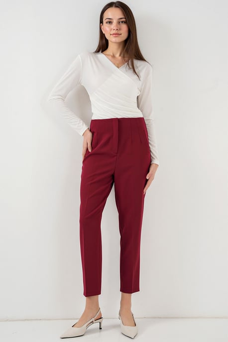 High Waist Slim Fit Ankle Length Crepe Pants - Image 3