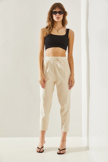 Katoenen Elastaan Rechte Pantalon met Strik - Image 2