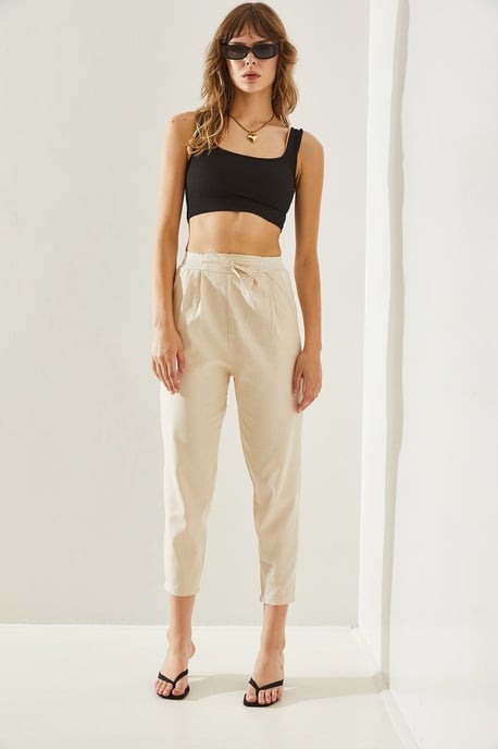 Katoenen Elastaan Rechte Pantalon met Strik - Image 3