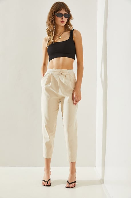 Katoenen Elastaan Rechte Pantalon met Strik - Image 4