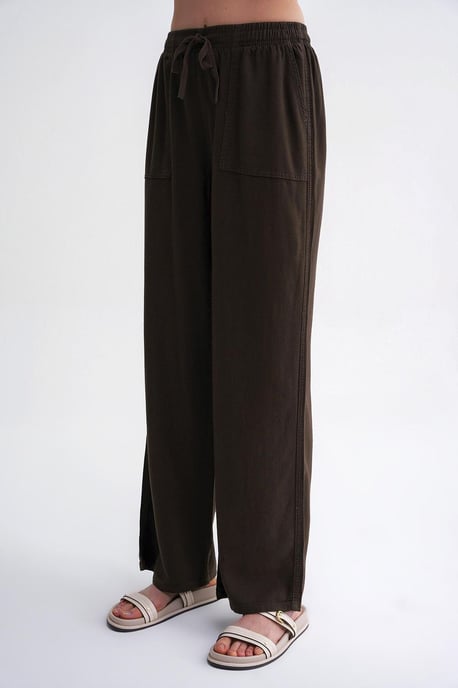 Mid Waist Straight Leg Cotton Pants with Tie Closure - Image 5