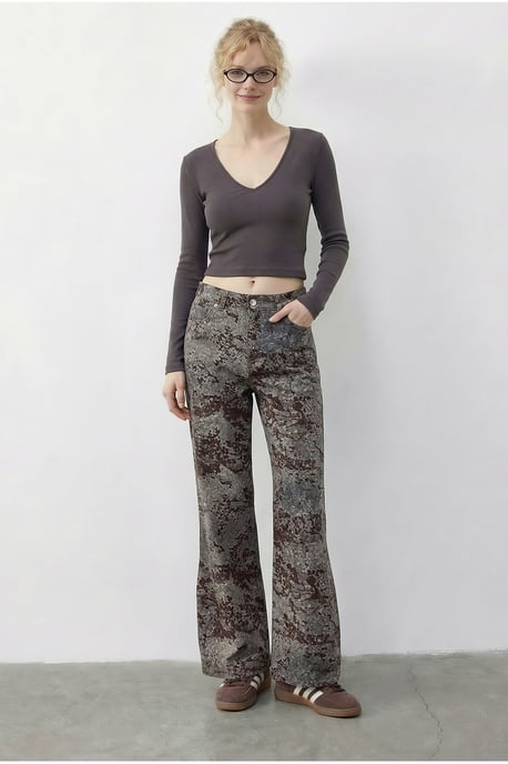 Hoge Taille Paisley Print Rechte Spijkerbroek - Image 1