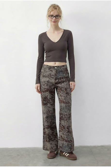 Hoge Taille Paisley Print Rechte Spijkerbroek - Image 2