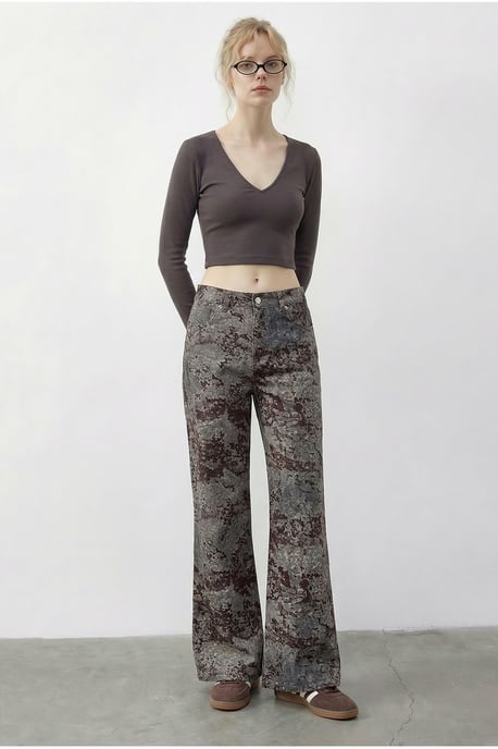 Hoge Taille Paisley Print Rechte Spijkerbroek - Image 3