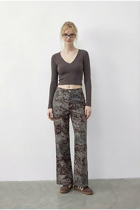 Hoge Taille Paisley Print Rechte Spijkerbroek - Image 4