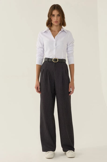 High Waist Striped Straight Leg Pants - Image 1