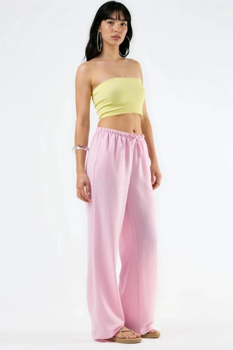 Textured Woven Straight Leg Pants with Drawstring Waist - Image 5