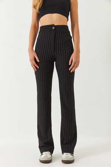 High Waist Striped Flare Pants with Bow - Image 1