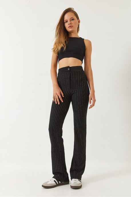 High Waist Striped Flare Pants with Bow - Image 2