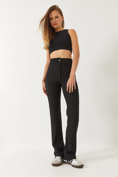High Waist Striped Flare Pants with Bow - Image 3