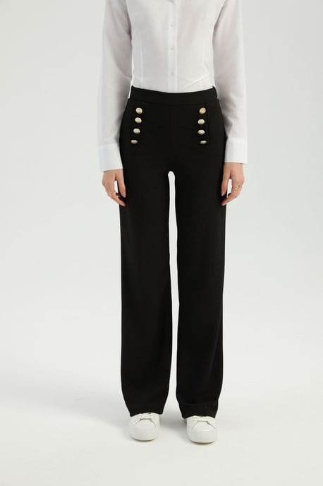 High Waist Buttoned Flare Trousers - Image 2