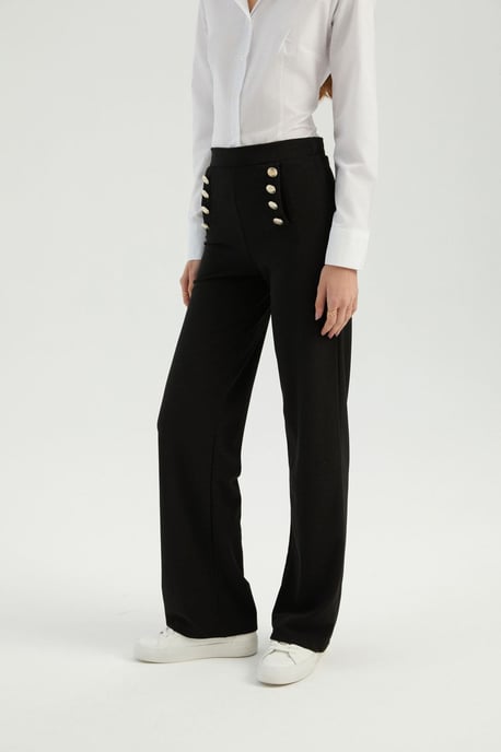 High Waist Buttoned Flare Trousers - Image 3