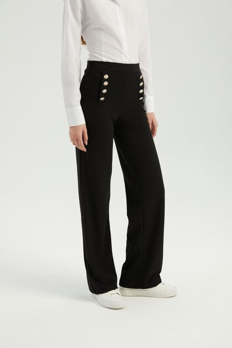 High Waist Buttoned Flare Trousers - Image 4