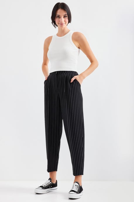High Waist Striped Pleated Ankle Pants - Image 2
