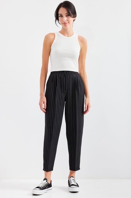 High Waist Striped Pleated Ankle Pants - Image 3