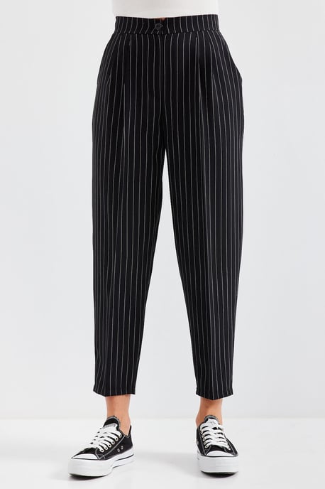 High Waist Striped Pleated Ankle Pants - Image 4