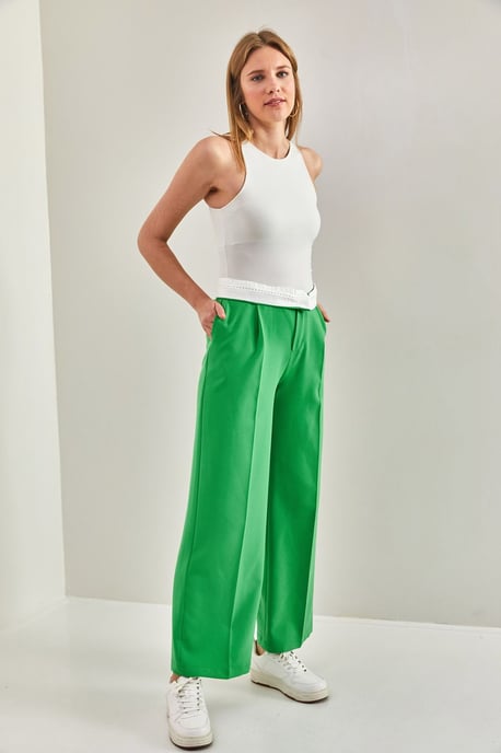 High Waist Straight Leg Pants with Button Closure - Image 2