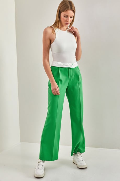 High Waist Straight Leg Pants with Button Closure - Image 3