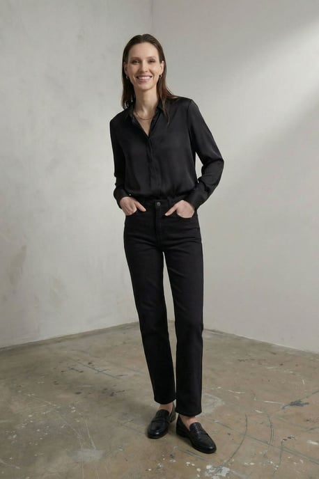 High Waist Denim Rechtemodel Broek met Zakken - Image 4