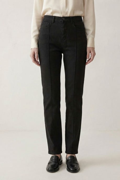 Höga midjan raka jeans med fickor - Image 1