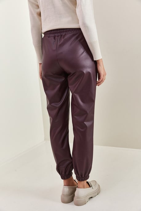 Faux Leather Jogger Pants with Cuffed Legs - Image 4