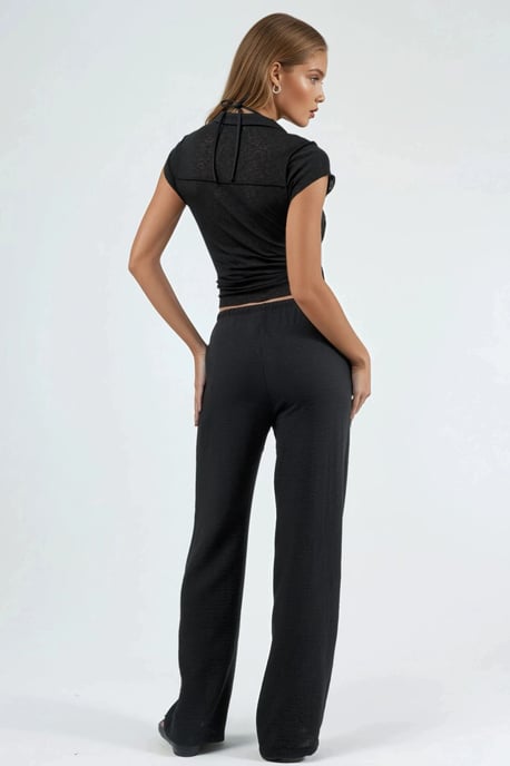 Textuurgeweven Rechte Broek met Touwsluiting in de Taille - Image 3