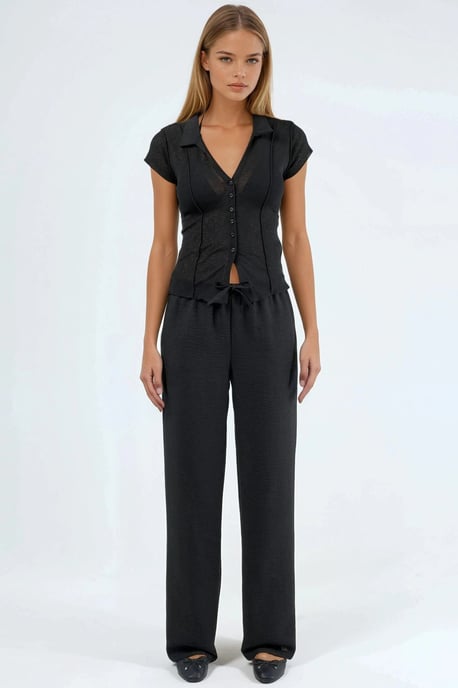Textuurgeweven Rechte Broek met Touwsluiting in de Taille - Image 6