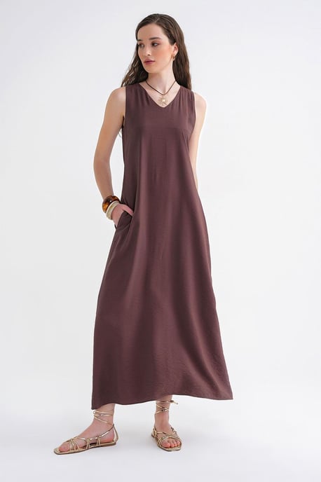 V-hals Mouwloos Maxi-jurk met Zakken - Image 1