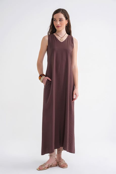 V-hals Mouwloos Maxi-jurk met Zakken - Image 2