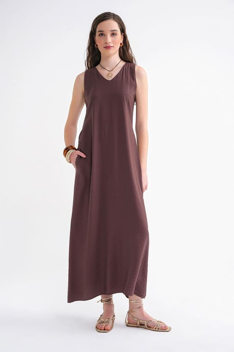 V-hals Mouwloos Maxi-jurk met Zakken - Image 3