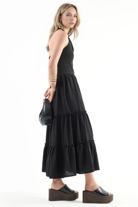 Rimpelige Halter Nek Maxi Jurk - Image 2