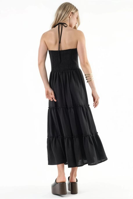 Rimpelige Halter Nek Maxi Jurk - Image 3
