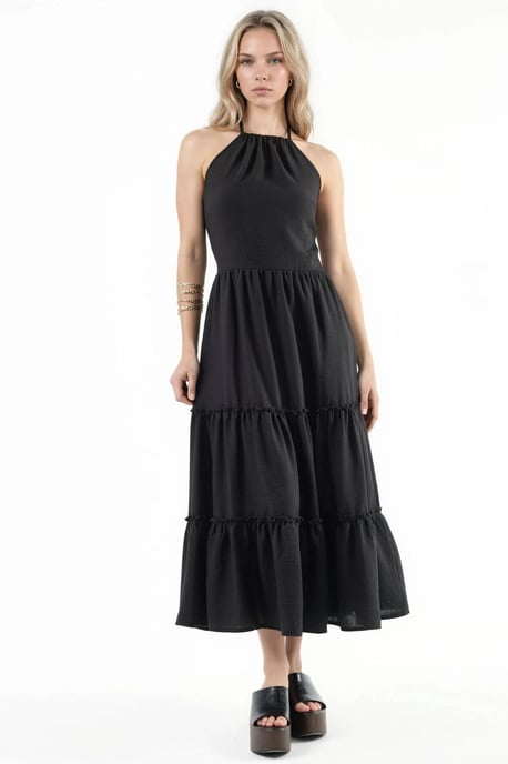 Rimpelige Halter Nek Maxi Jurk - Image 4