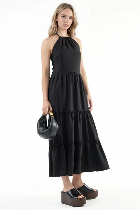 Rimpelige Halter Nek Maxi Jurk - Image 5