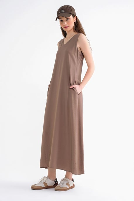 V-hals Mouwloze Maxi-Jurk met Zakken - Image 3