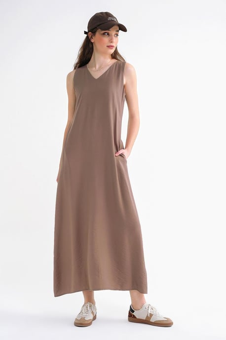 V-hals Mouwloze Maxi-Jurk met Zakken - Image 4
