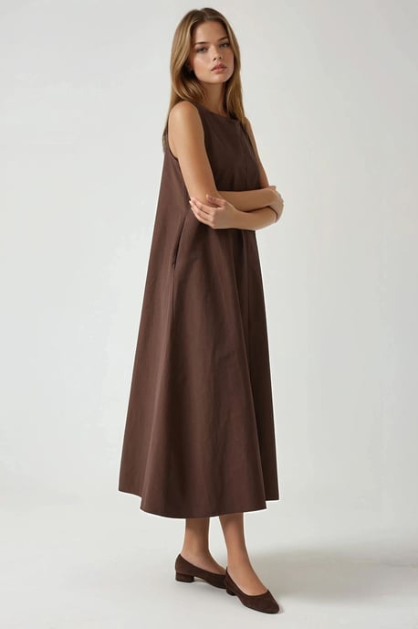 Mixray Collectie Crew Neck Mouwloos A-Lijn Maxi Jurk - Image 2