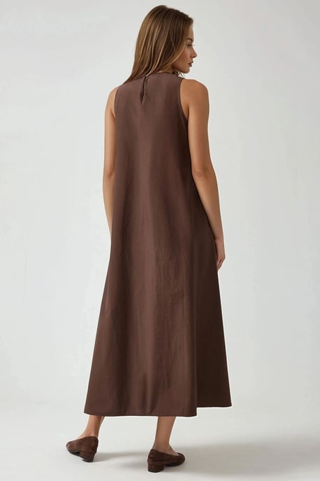 Mixray Collectie Crew Neck Mouwloos A-Lijn Maxi Jurk - Image 3