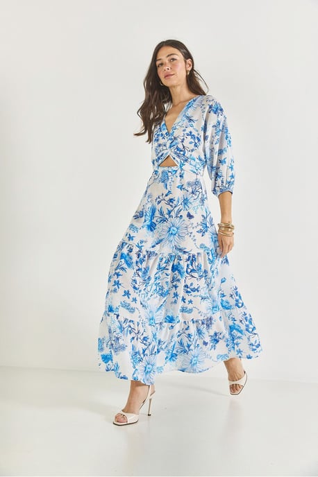 V-hals Bloemen Maxi Jurk met Strik - Image 3