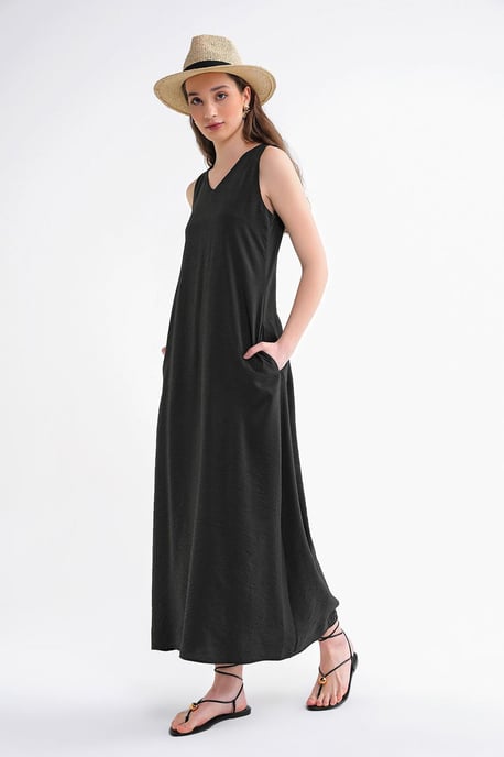 V-hals Mouwloze Maxi Jurk met Zakken - Image 4