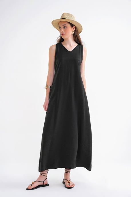 V-hals Mouwloze Maxi Jurk met Zakken - Image 5